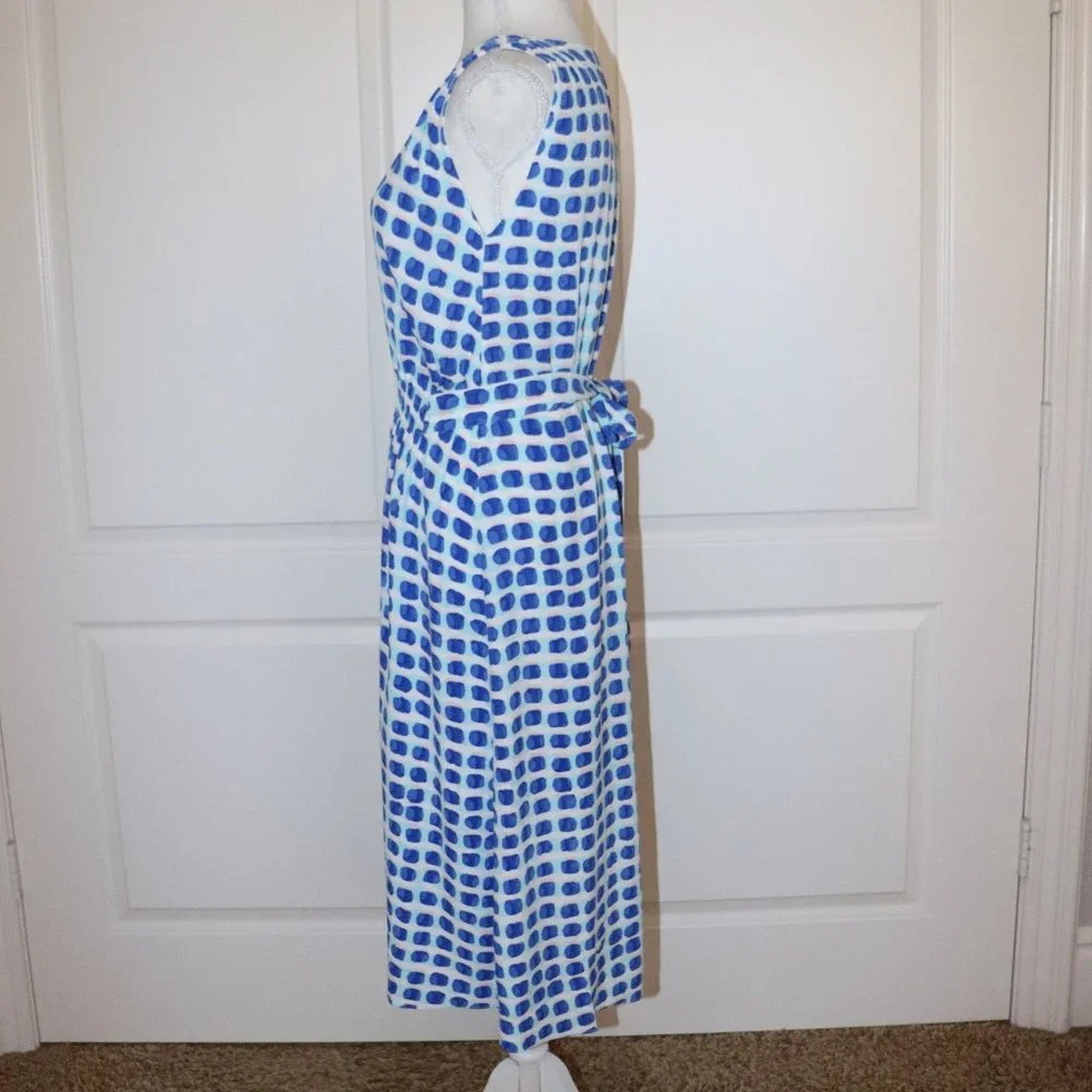 Kate Spade Blue White Island Stamp Tie Back Sleeveless Dress Size Medium